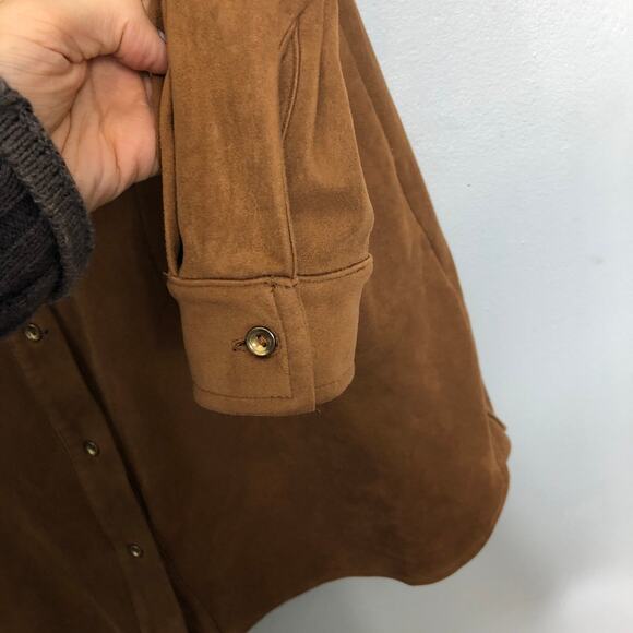 Joseph Ribkoff Faux Suede Snap Button Front Mini Dress Tunic Long Sleeve Tan 2 - Picture 5 of 10